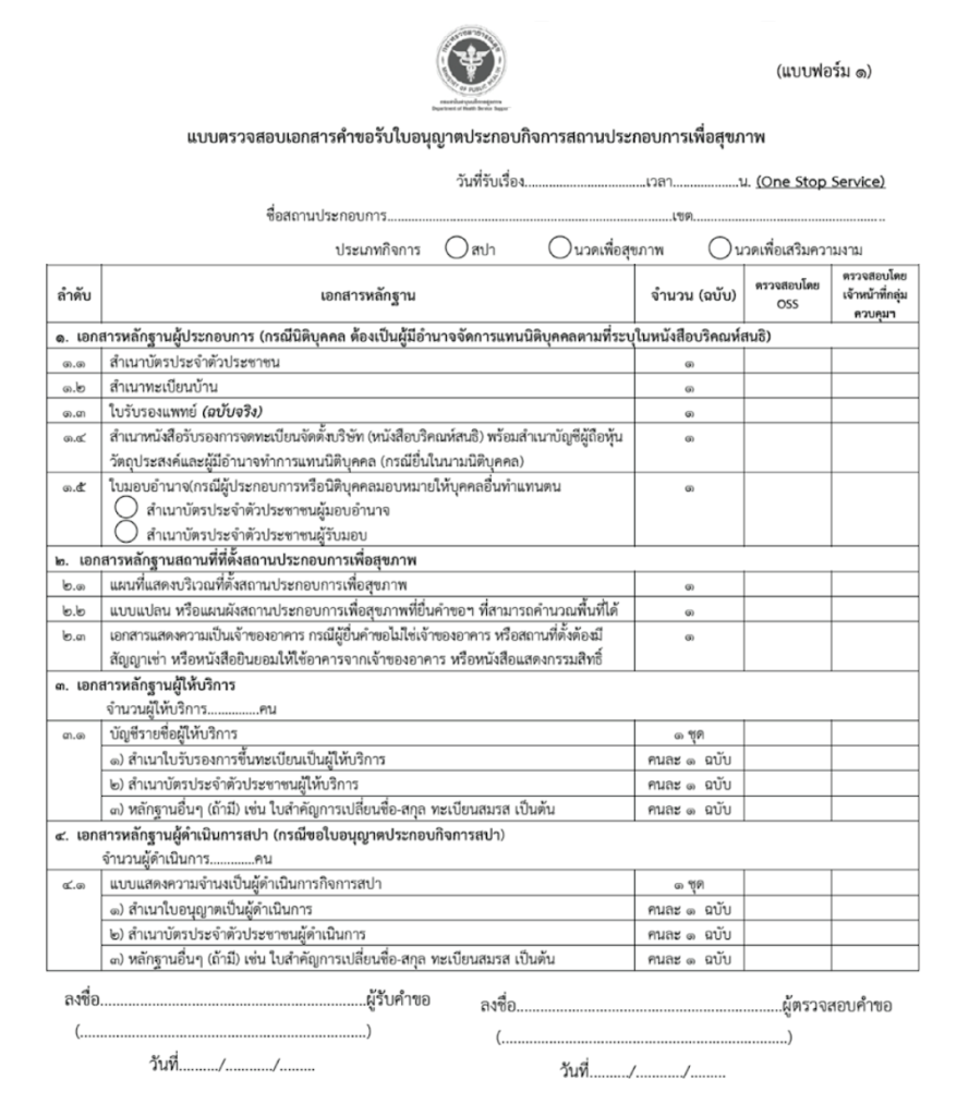 Sample of the Document Verification Form for Application for a License to Operate a Health Establishment (Form 1)